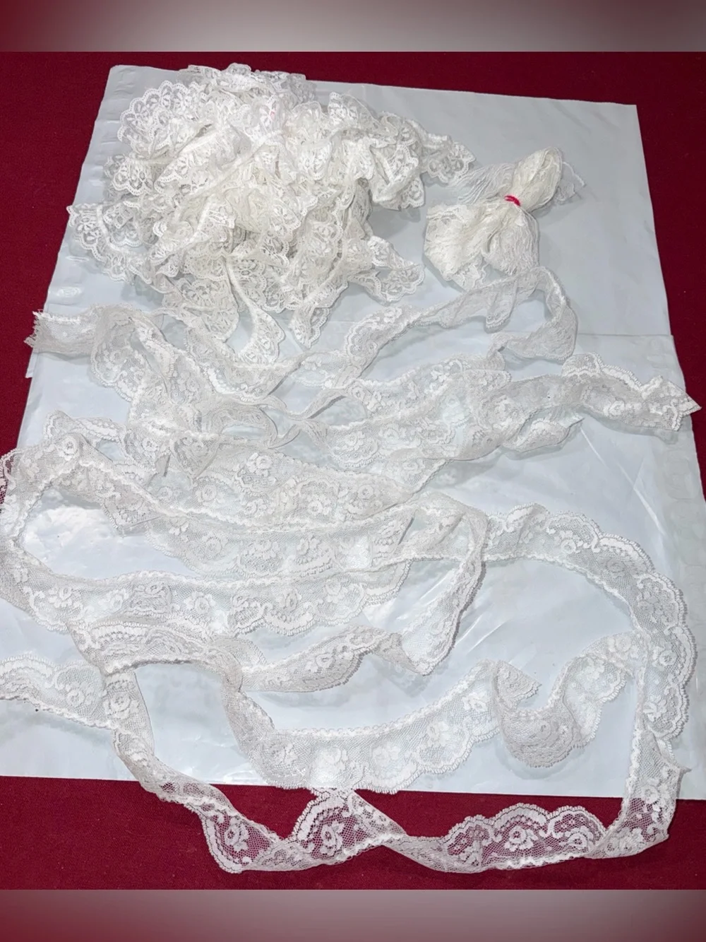 VINTAGE WHITE LACE,  Large LOT, 3 Kinds, Flowers,  3” Wide Roses, Lace Trim LOT